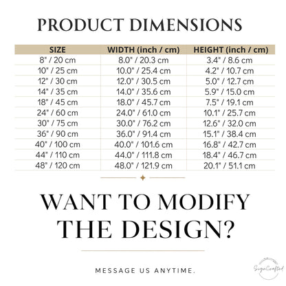 product dimensions and a message asking if the user wants to modify the design.