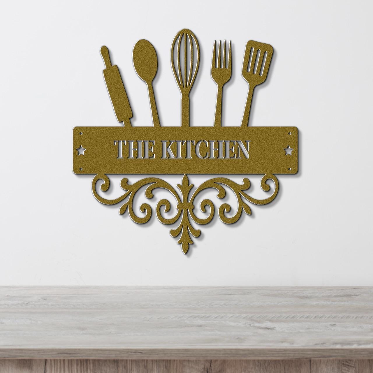 Personalized Kitchen Utensils Metal Sign Custom Family Name Wall Decor Baker Gift