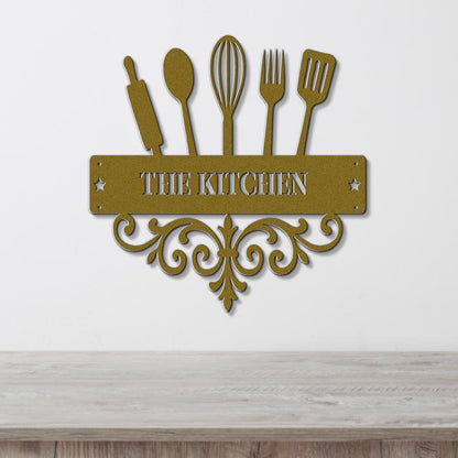 Personalized Kitchen Utensils Metal Sign Custom Family Name Wall Decor Baker Gift