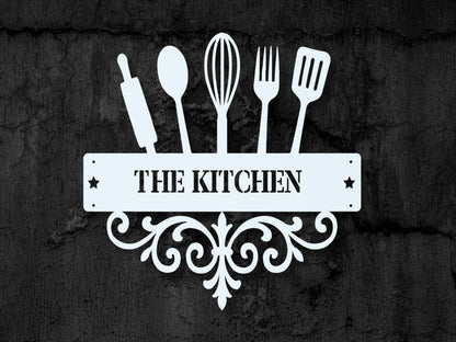 Personalized Kitchen Utensils Metal Sign Custom Family Name Wall Decor Baker Gift