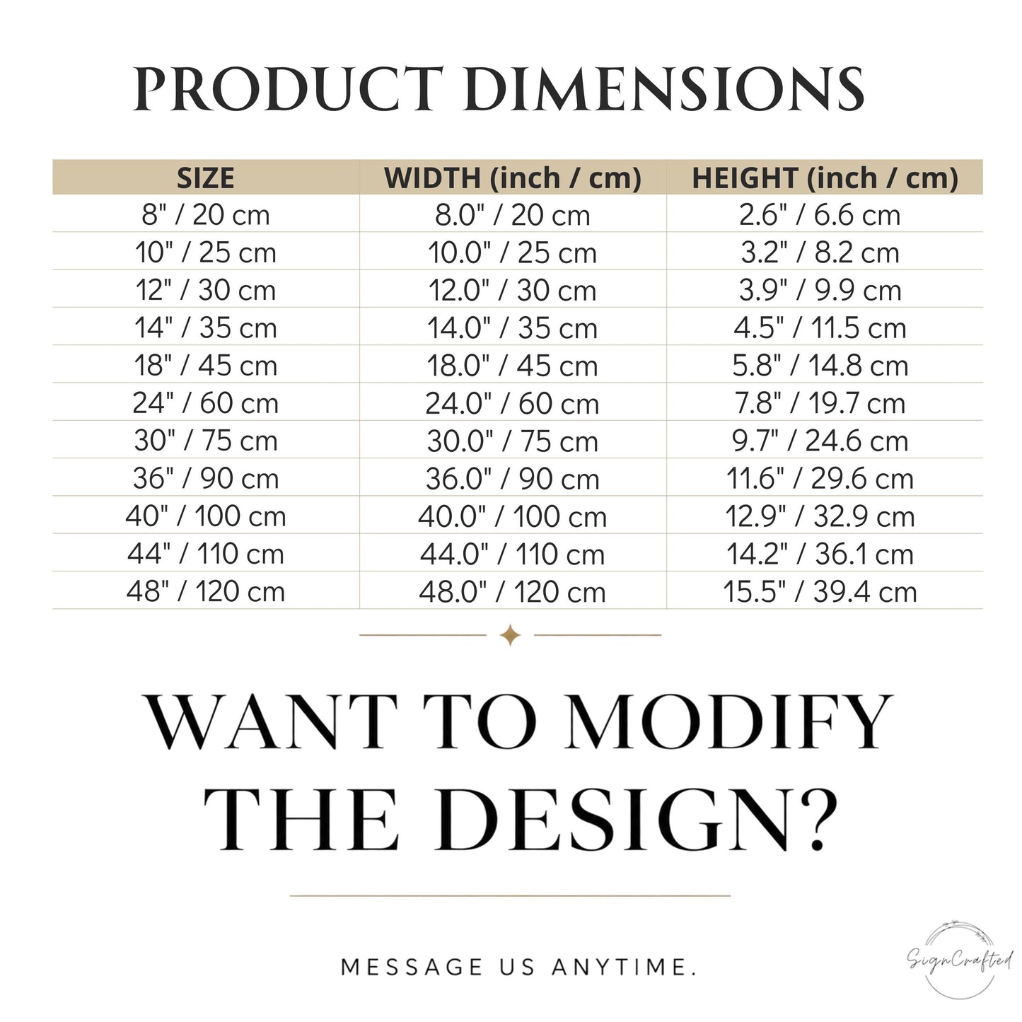 a poster with measurements for different items