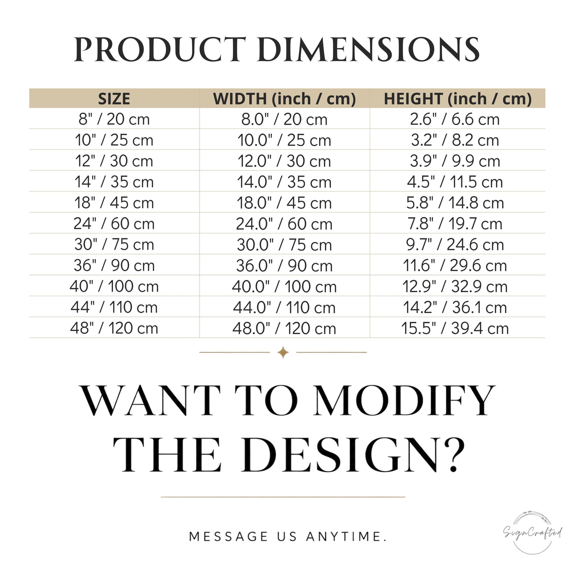 a poster with measurements for different items