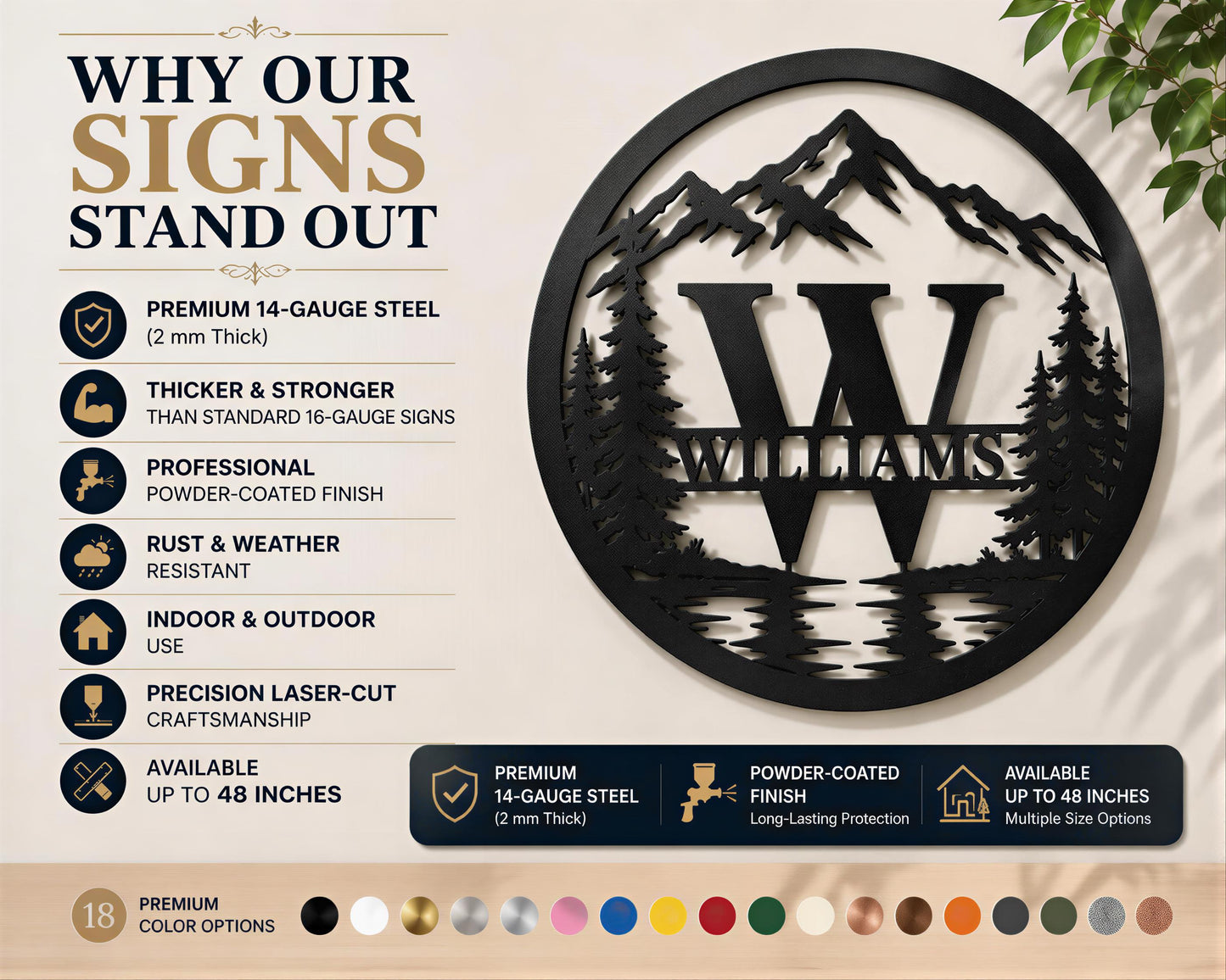 a metal sign that says why our signs stand out