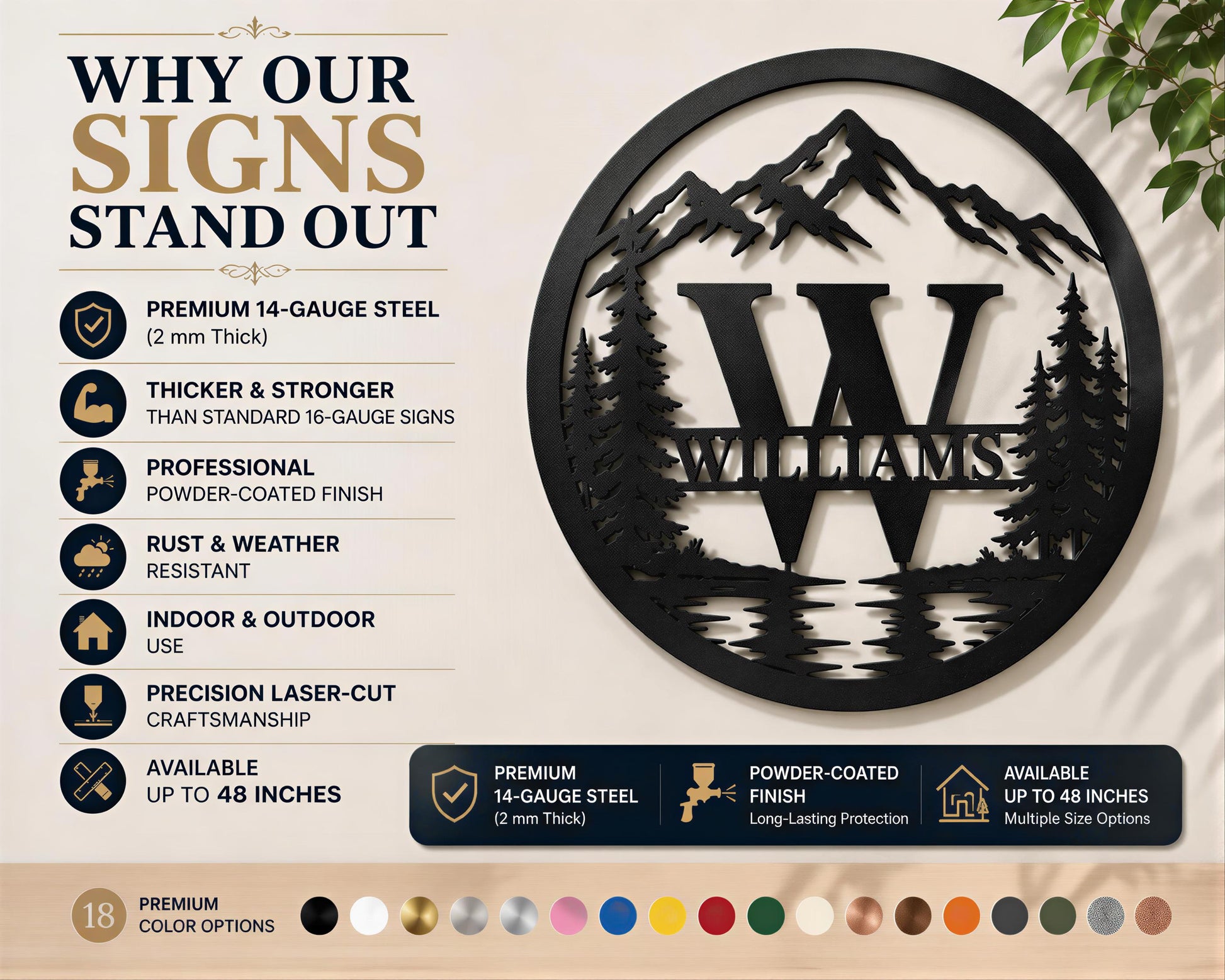 a metal sign that says why our signs stand out