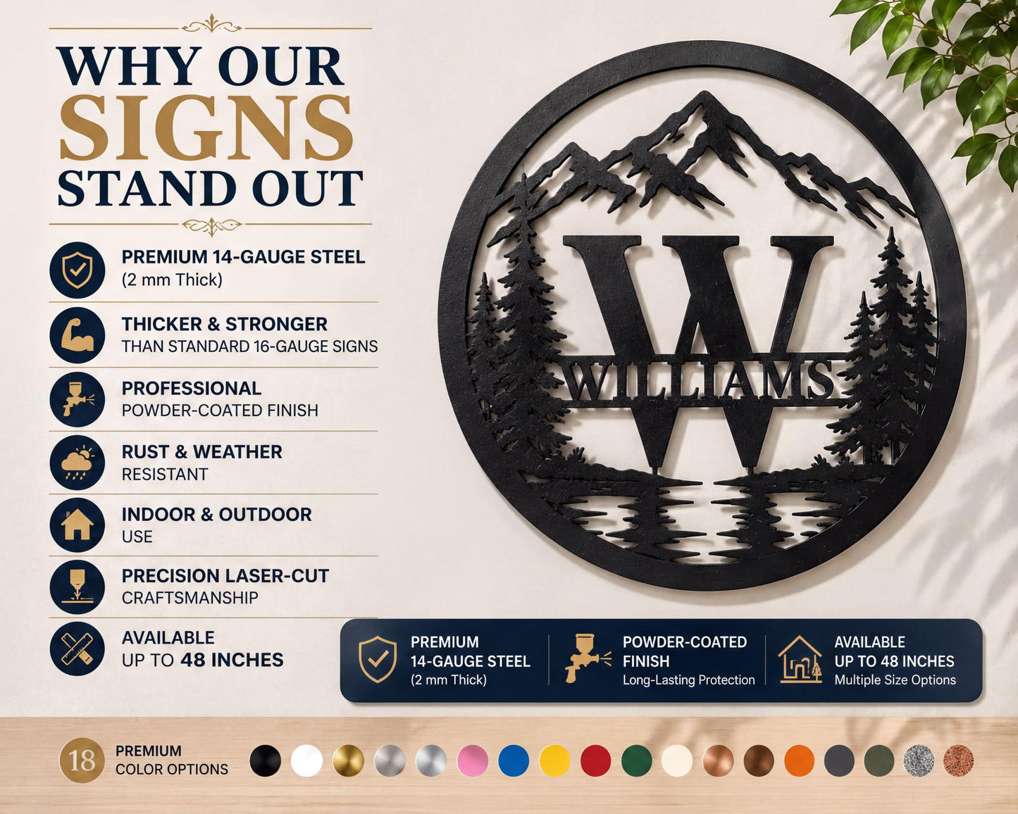 a metal sign that says why our signs stand out